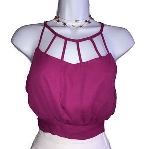 Halter cage neck magenta crop top. NWOT size S M L